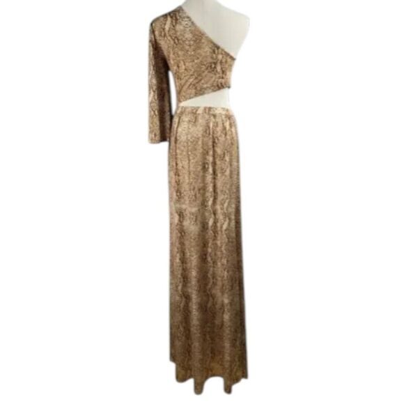 NEW L’AGENCE X-Small Sleek Neutral Maxi Dress Snakeskin Print One Shoulder Party - Picture 7 of 13